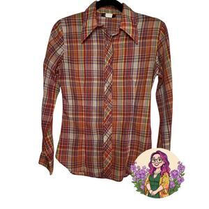 VTG DSB Brand Rainbow Plaid Dagger Collar Shirt Size 8 70s Whimsygoth Retro Top